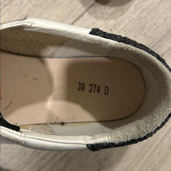 Golden Goose White Sneakers with Gold Star and Black Glitter Heel Tab Size 39 - Picture 14 of 14